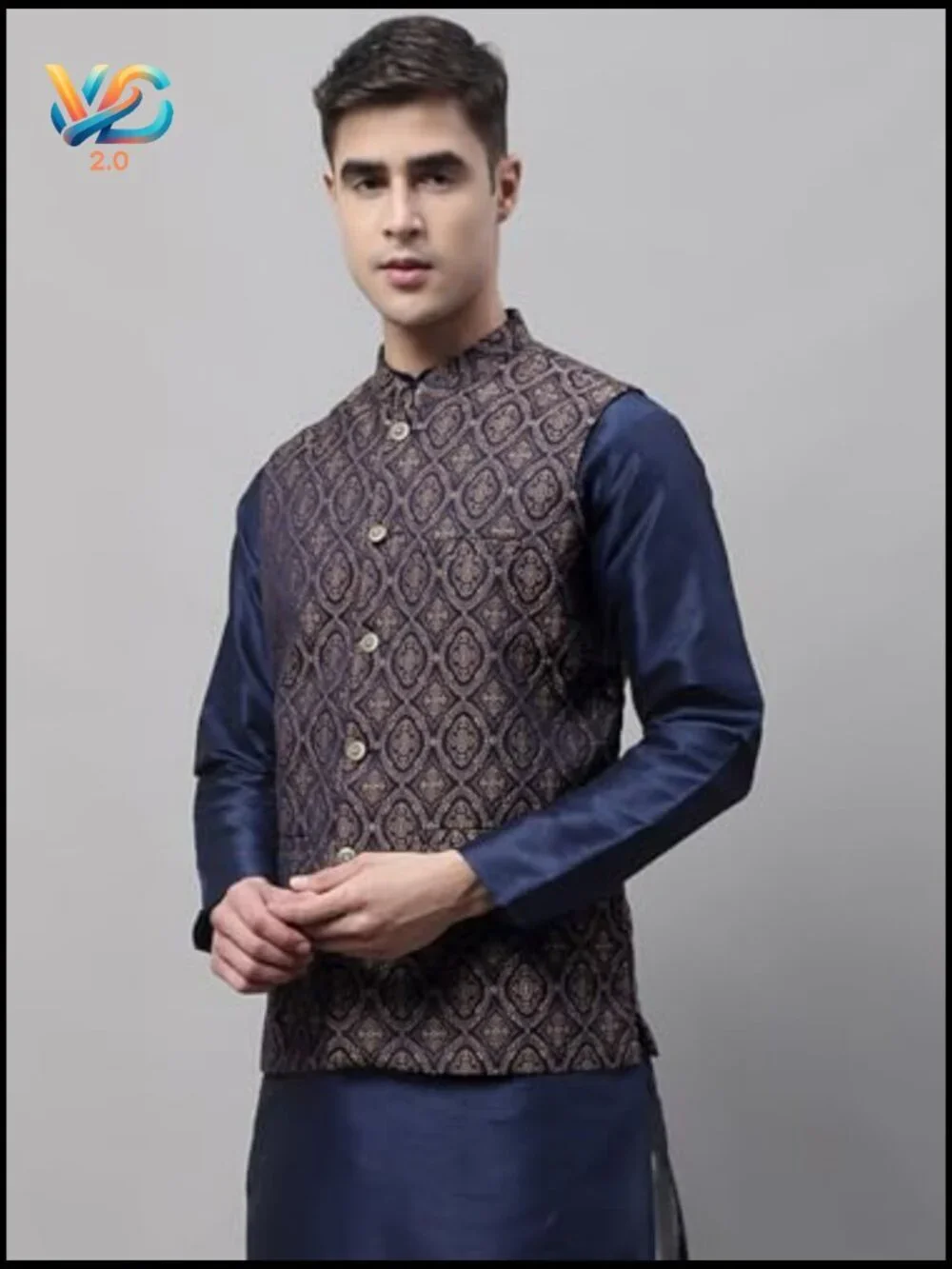 Men's Nehru Jacket Vest Brocade Silk Blend Mandarin Collar Wedding Festive